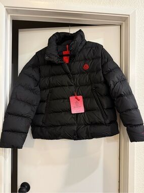 Moncler Black Jacket with Red Logo Patch